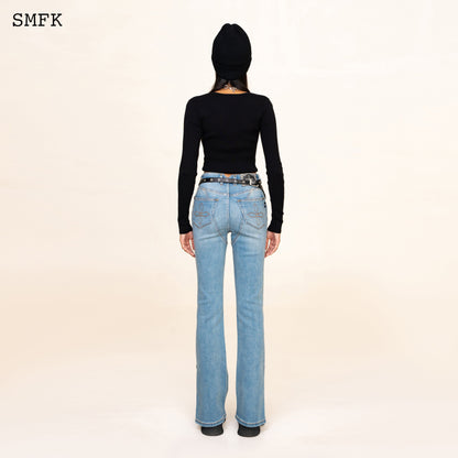 SMFK Compass Cross Rib Knitted Top In Black
