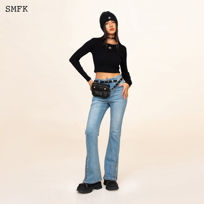 SMFK Compass Cross Rib Knitted Top In Black