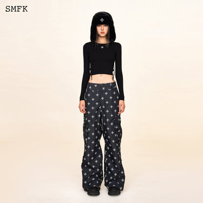 SMFK Compass Cross Rib Knitted Top In Black