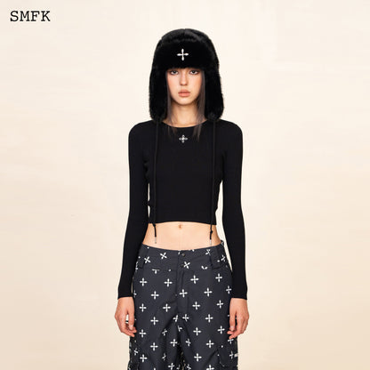 SMFK Compass Cross Rib Knitted Top In Black