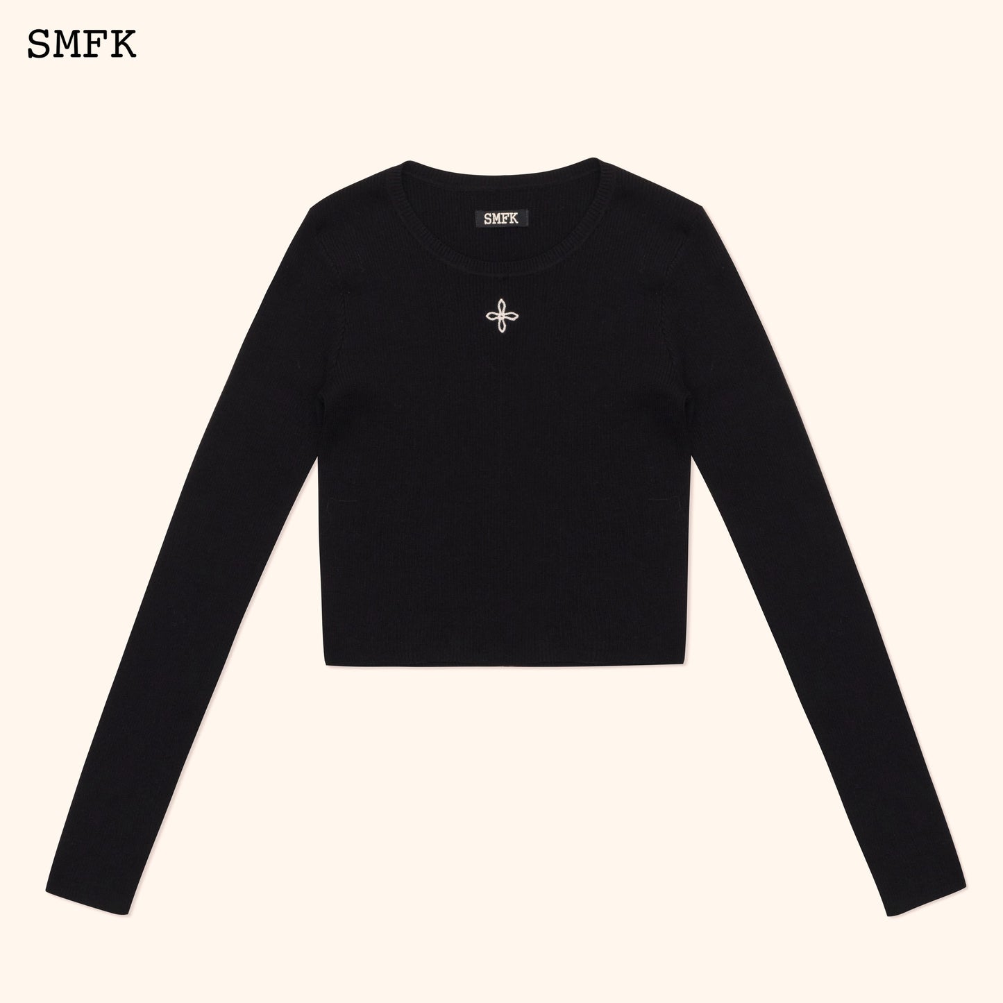 SMFK Compass Cross Rib Knitted Top In Black