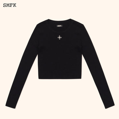 SMFK Compass Cross Rib Knitted Top In Black