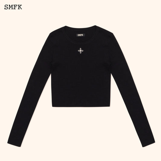 SMFK Compass Cross Rib Knitted Top In Black