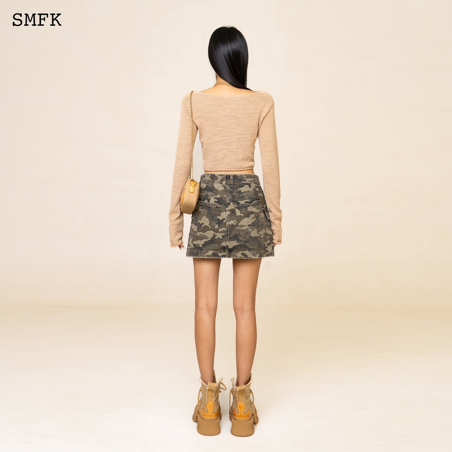 SMFK WildWorld Knitted Short Top In Wheat