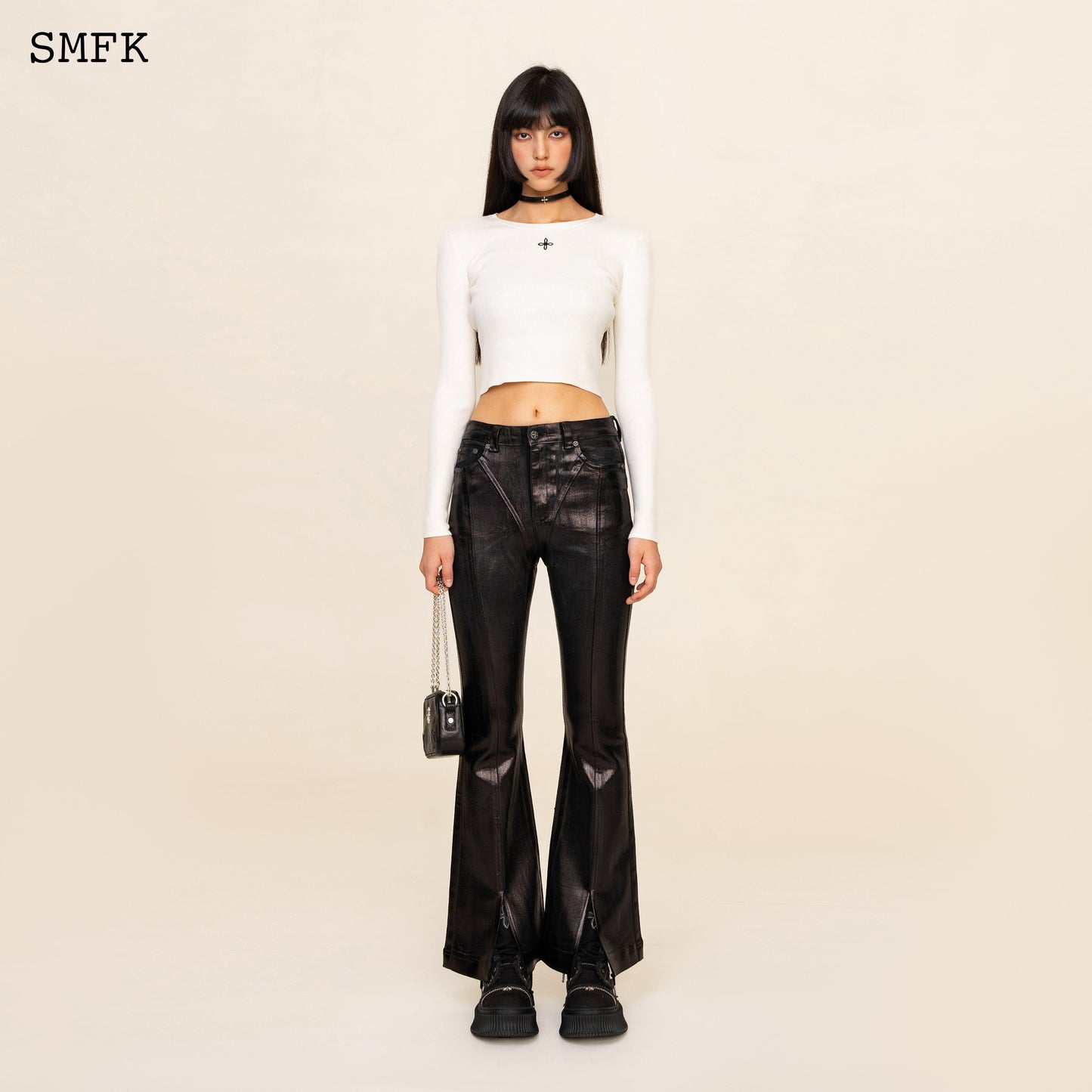 SMFK Compass Cross Rib Knit Top In White