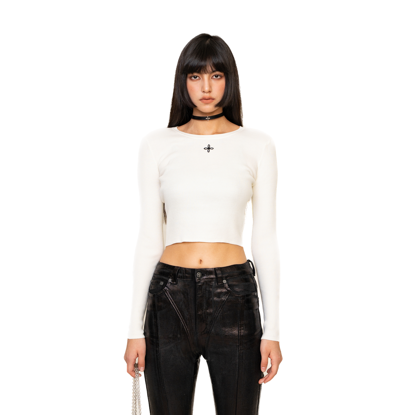 SMFK Compass Cross Rib Knit Top In White