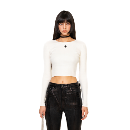 SMFK Compass Cross Rib Knit Top In White