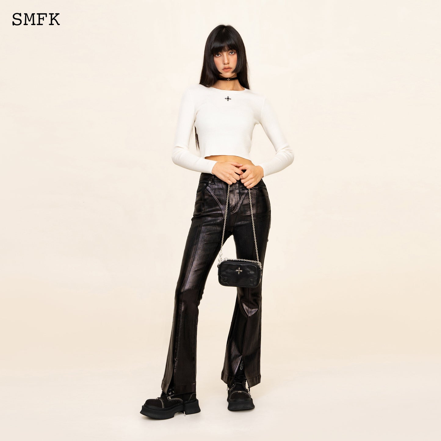 SMFK Compass Cross Rib Knit Top In White