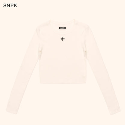 SMFK Compass Cross Rib Knit Top In White