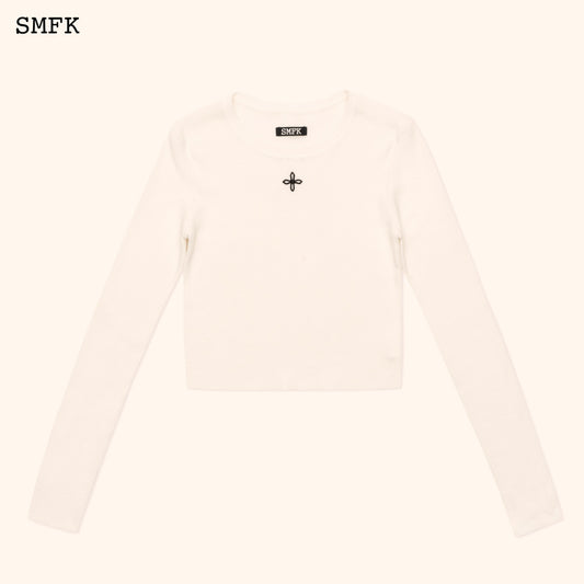 SMFK Compass Cross Rib Knit Top In White