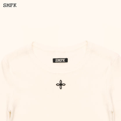 SMFK Compass Cross Rib Knit Top In White