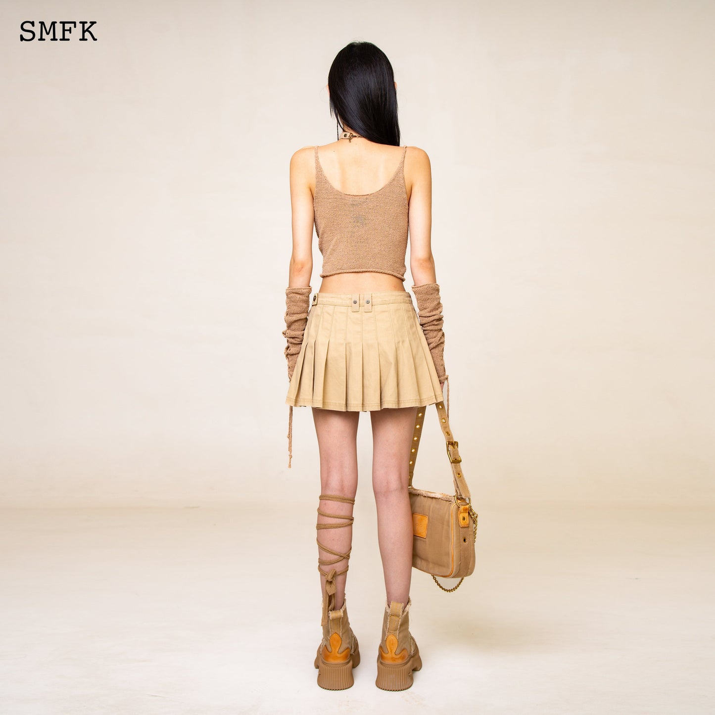 SMFK WildWorld Desert Tactic Pleated Skirt In Wheat