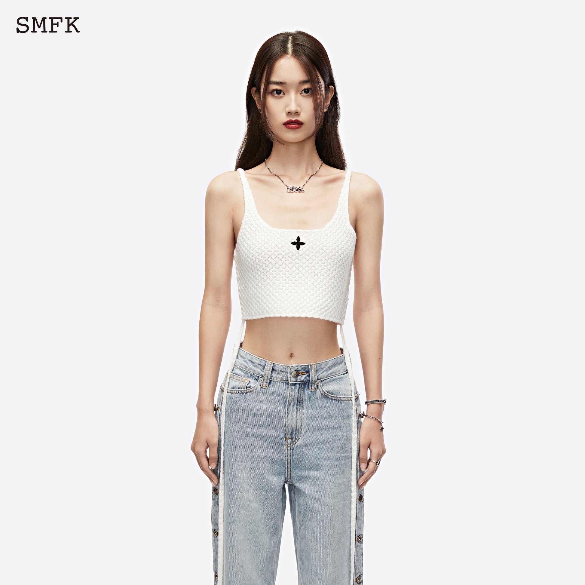 SMFK Mermaid Wool Knit Vest Sky White - Fixxshop