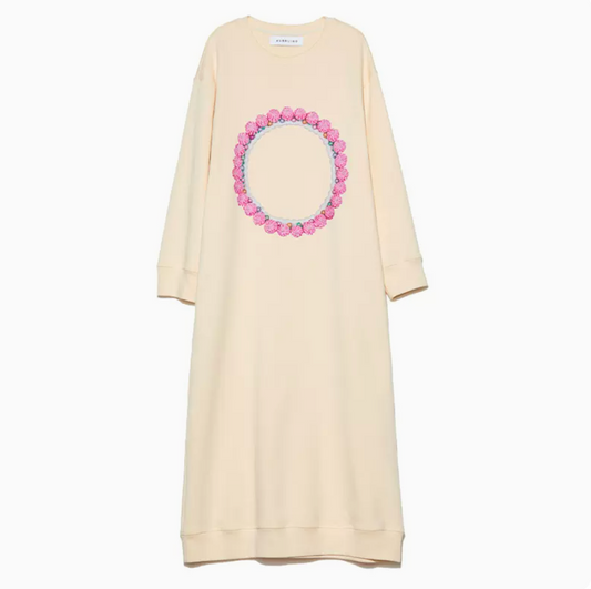 AUBRUINO Creamy Wreath Print Sweatshirt Style Long Loose Dress - Fixxshop