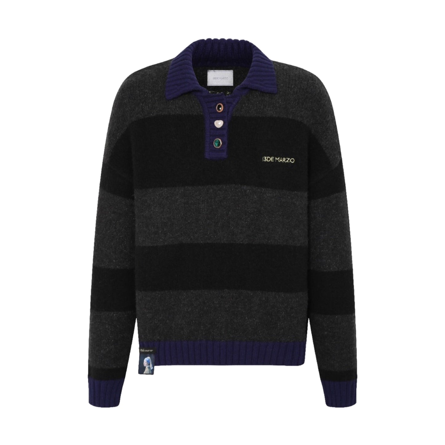 13DE MARZO Artist Bear Stripe Sweater Black - Fixxshop