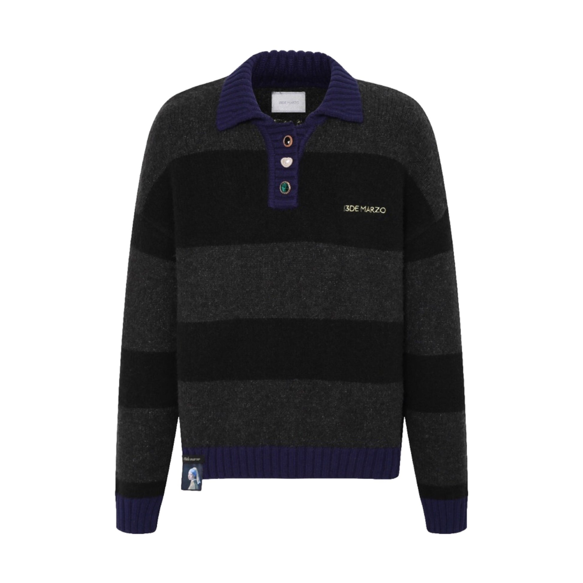 13DE MARZO Artist Bear Stripe Sweater Black - Fixxshop