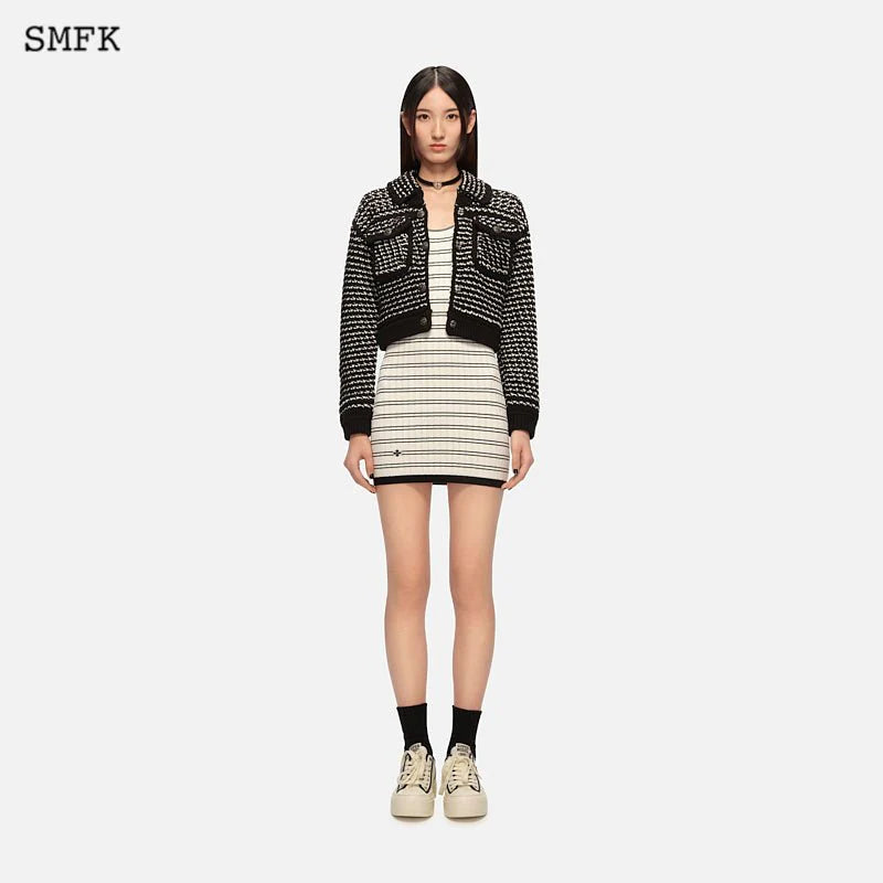 SMFK Black And White Cloud College Knit Jacket