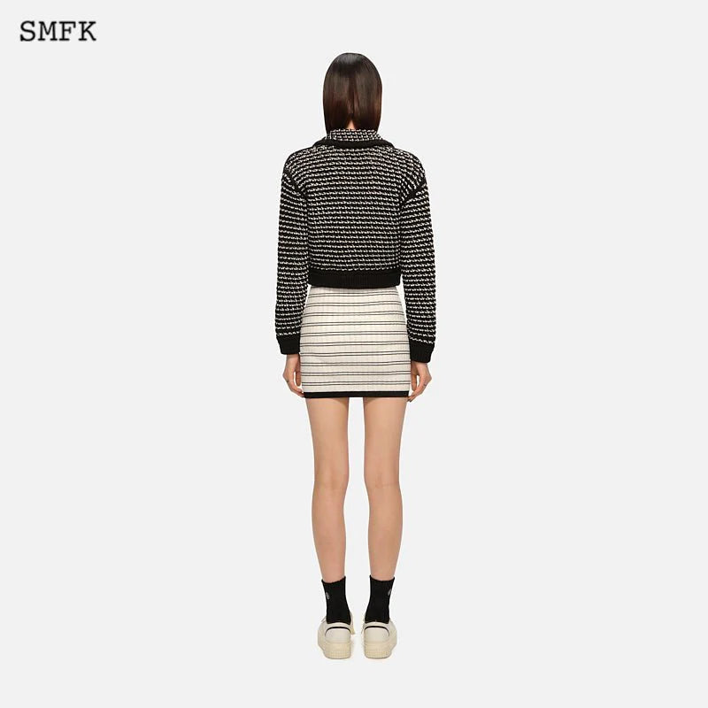 SMFK Black And White Cloud College Knit Jacket