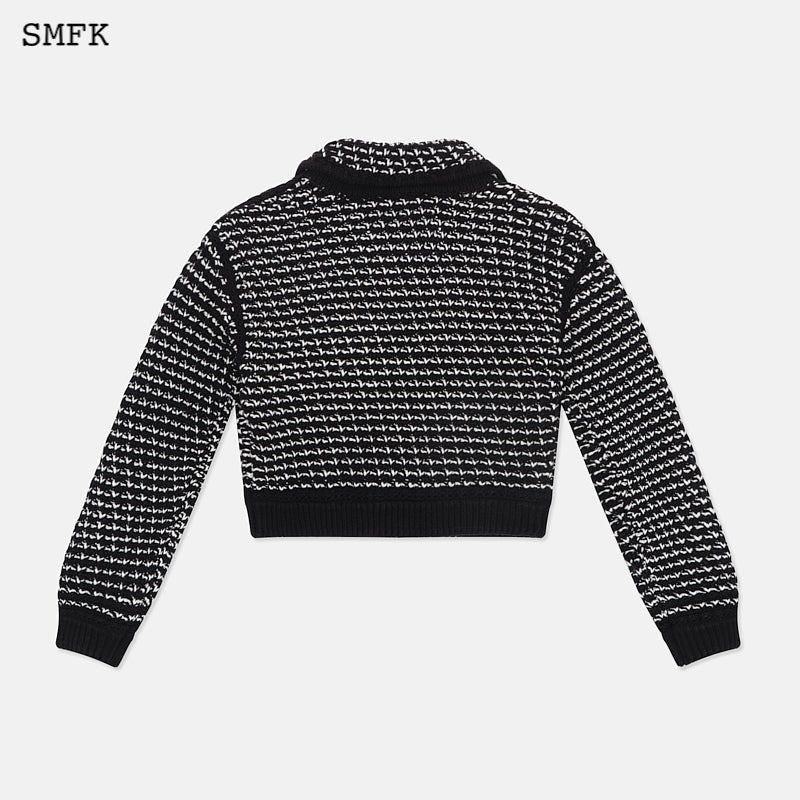 SMFK Black And White Cloud College Knit Jacket