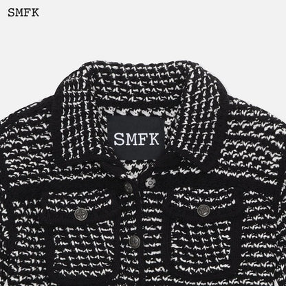 SMFK Black And White Cloud College Knit Jacket