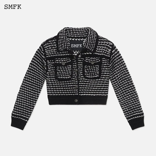 SMFK Black And White Cloud College Knit Jacket