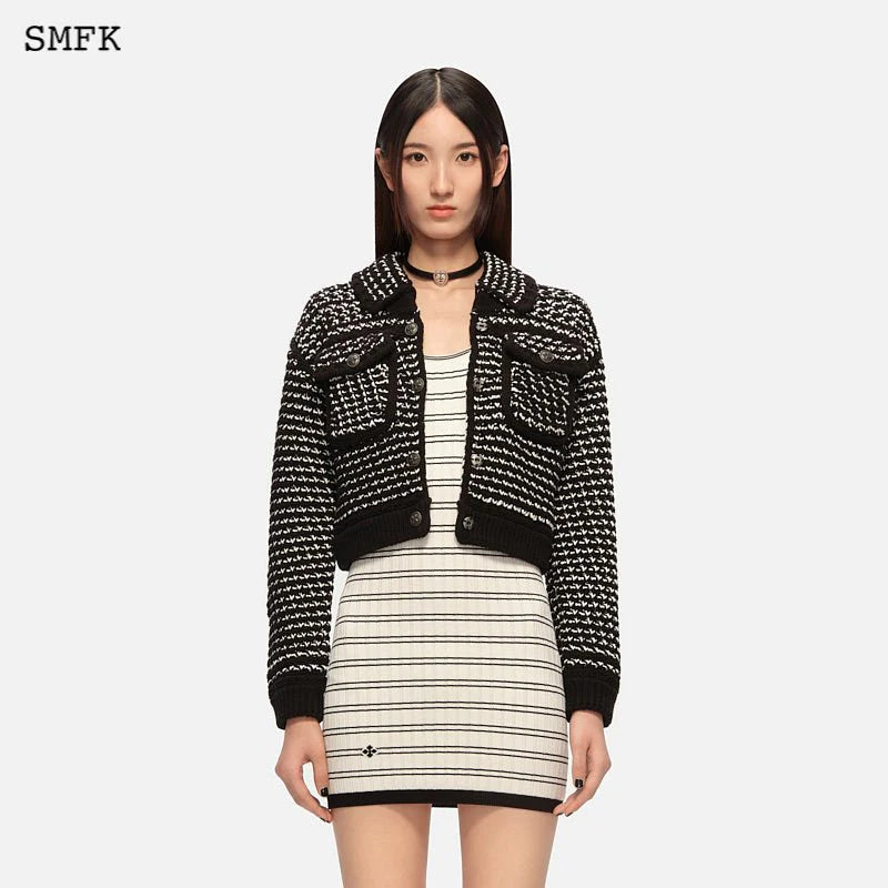 SMFK Black And White Cloud College Knit Jacket