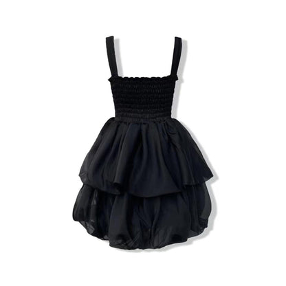 Aimme Sparrow Black Bow Strap Puff Slip Dress