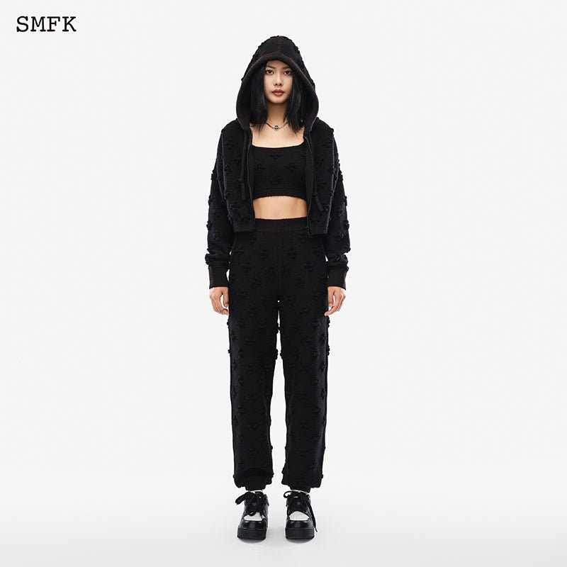 SMFK Black Garden Wool Knit Short Hoodie - Fixxshop