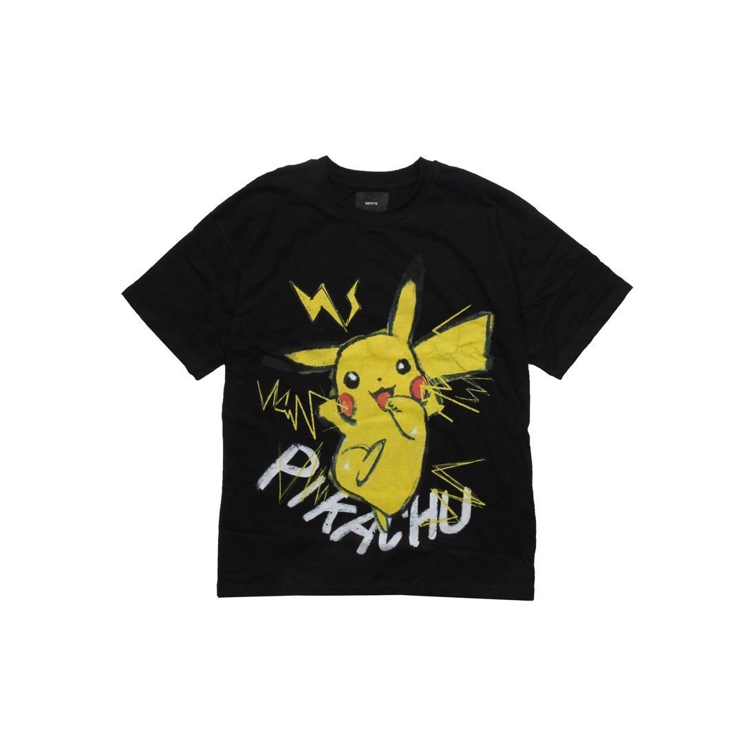 SOFITTE Black Painted Pikachu Tee | MADA IN CHINA