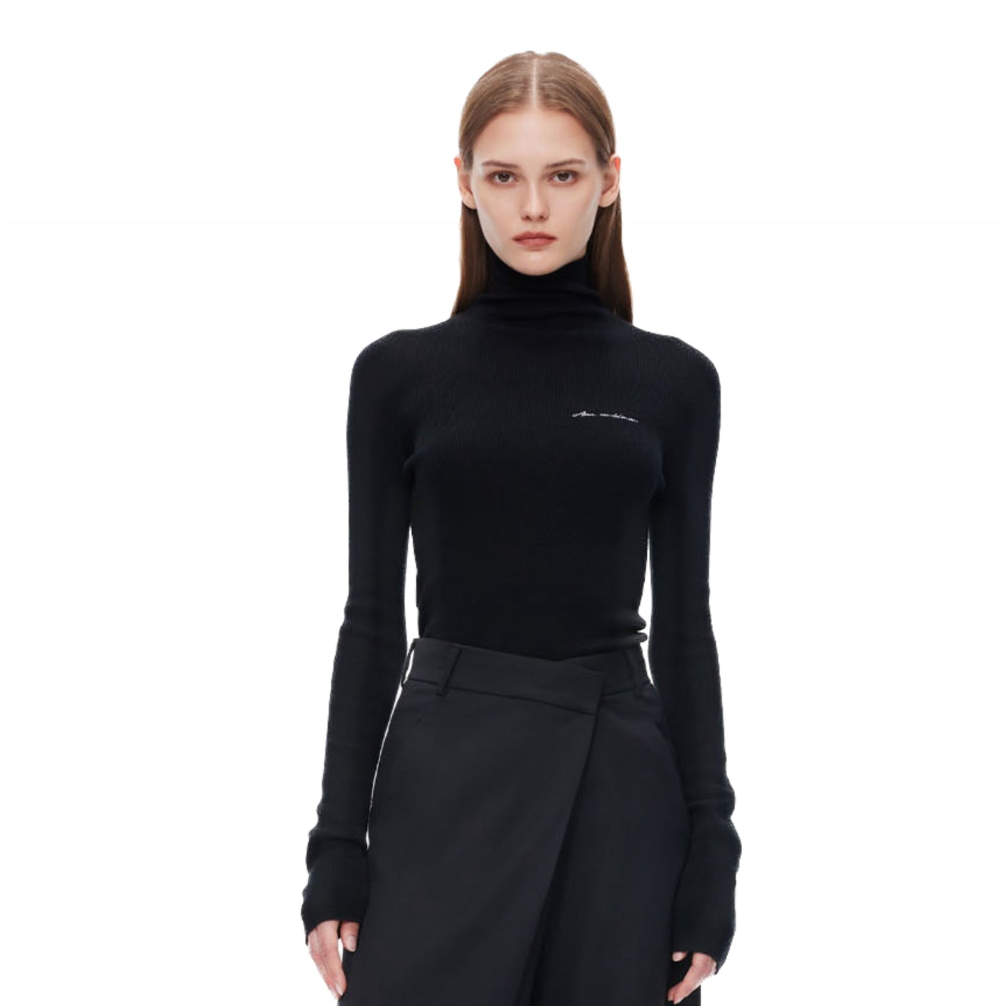 Ann Andelman Black Pullover Half-turtleneck Knit Shirt