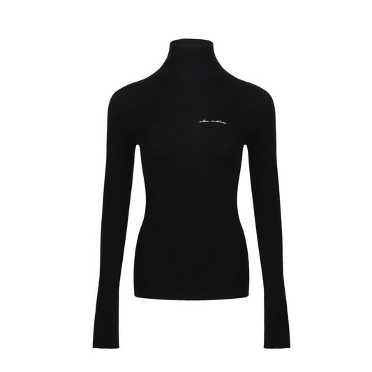 Ann Andelman Black Pullover Half-turtleneck Knit Shirt