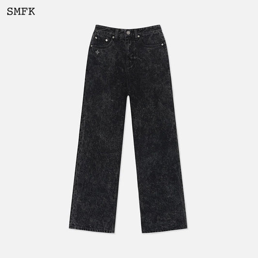 SMFK Black Snowflake Vintage Wide Leg Jeans Black