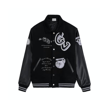 CHARLIE LUCIANO Black The Three Little Pigs Baseball Jacket | MADA IN CHINA