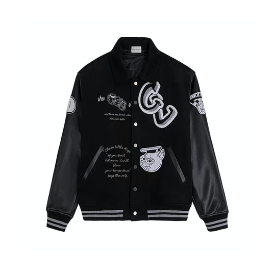 CHARLIE LUCIANO Black The Three Little Pigs Baseball Jacket | MADA IN CHINA