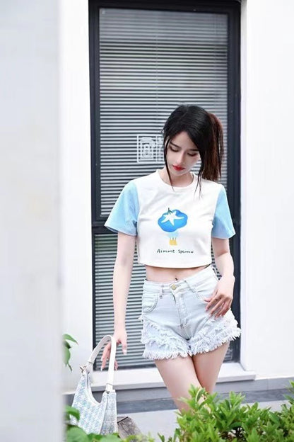 Aimme Sparrow Blue Cropped Top