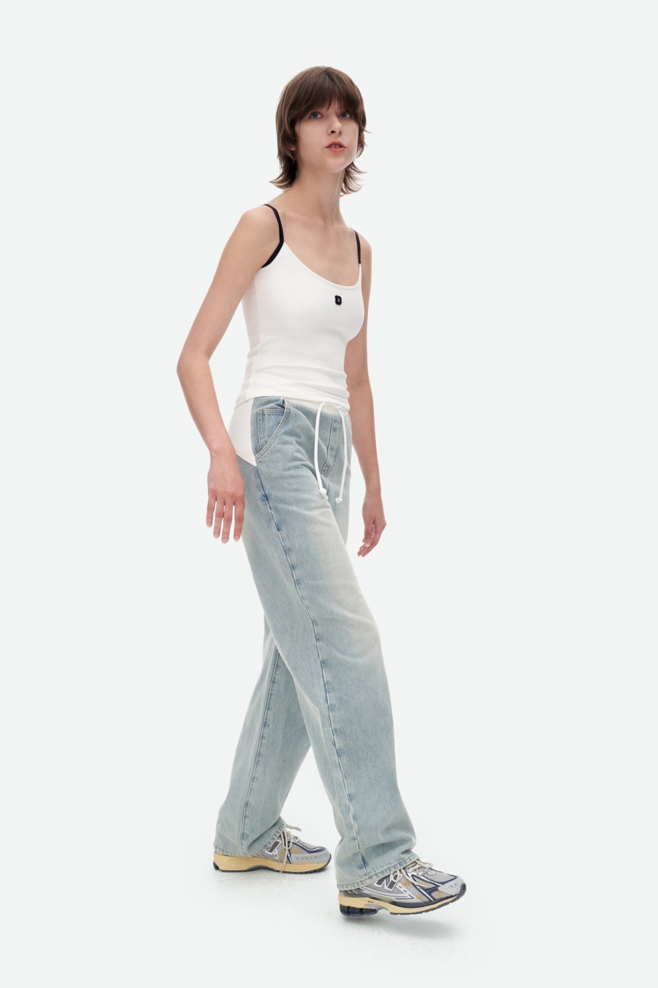 Herlian Blue Patchwork Wide-leg Knitted Jeans