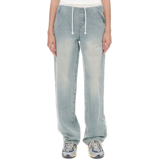 Herlian Blue Patchwork Wide-leg Knitted Jeans