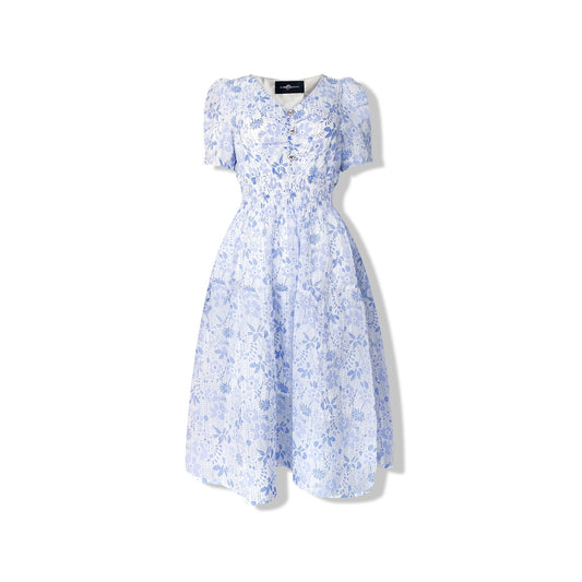 Aimme Sparrow Blue V-Neck Waist Floral Dress