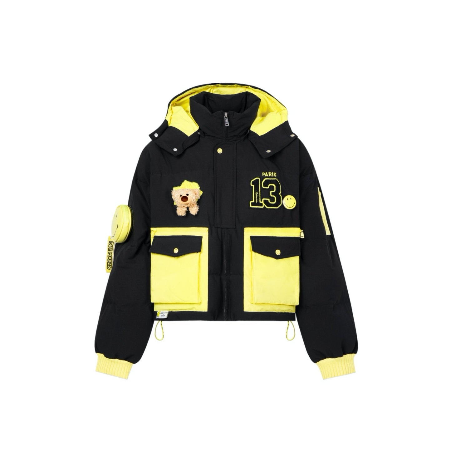 13De Marzo x Smiley Brooch Puff Sleeve Down Jacket Black | MADA IN CHINA