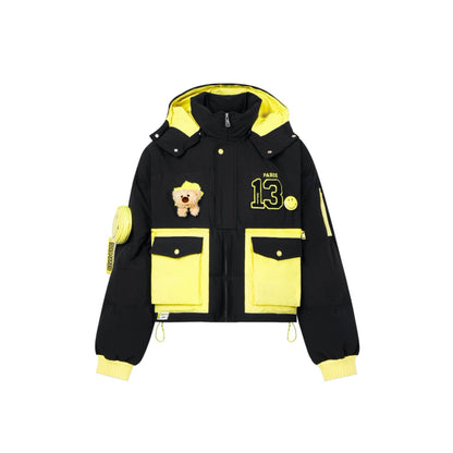 13De Marzo x Smiley Brooch Puff Sleeve Down Jacket Black | MADA IN CHINA