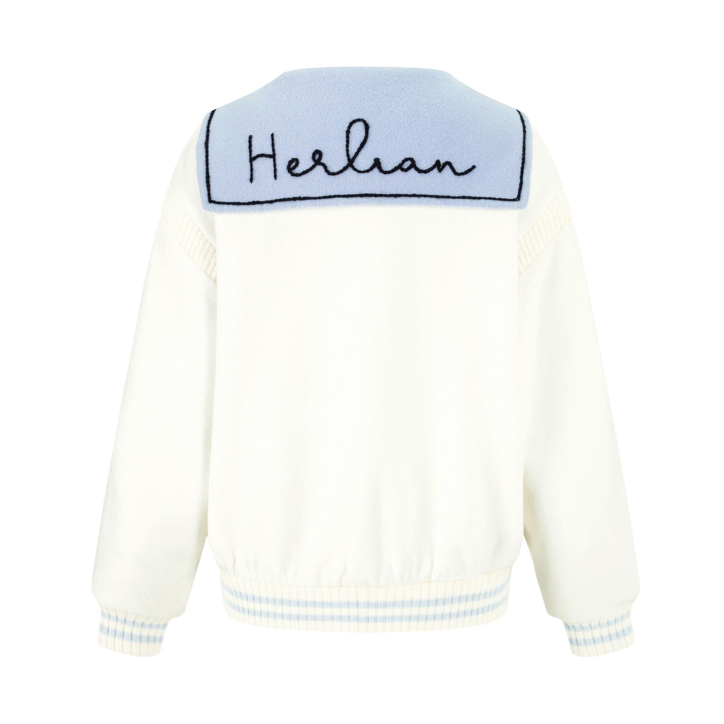 Herlian Collision Navy Collar Tweed Baseball Jacket