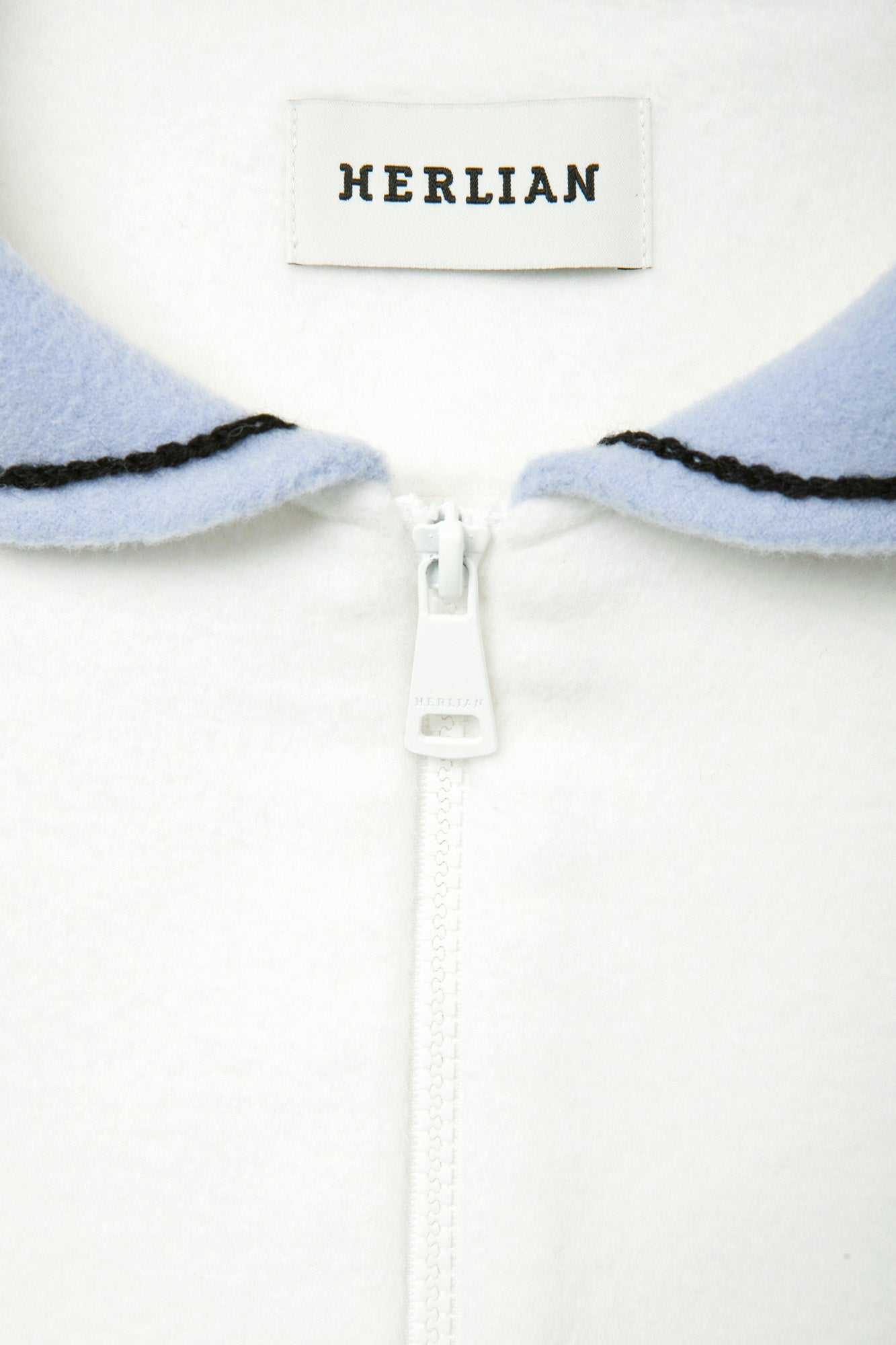 Herlian Collision Navy Collar Tweed Baseball Jacket