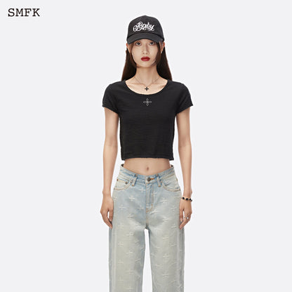 SMFK Compass Black Night Flower Biker Tee Midnight Black - Fixxshop