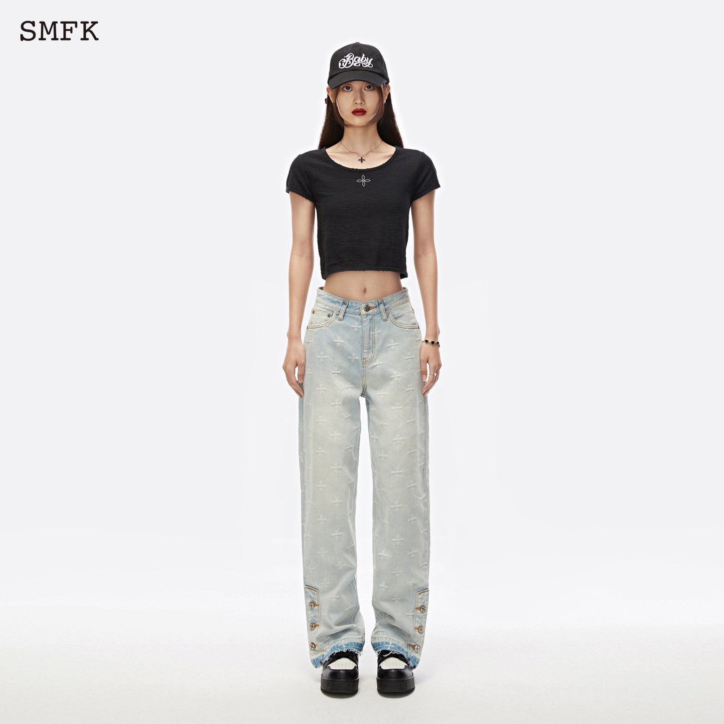 SMFK Compass Black Night Flower Biker Tee Midnight Black - Fixxshop