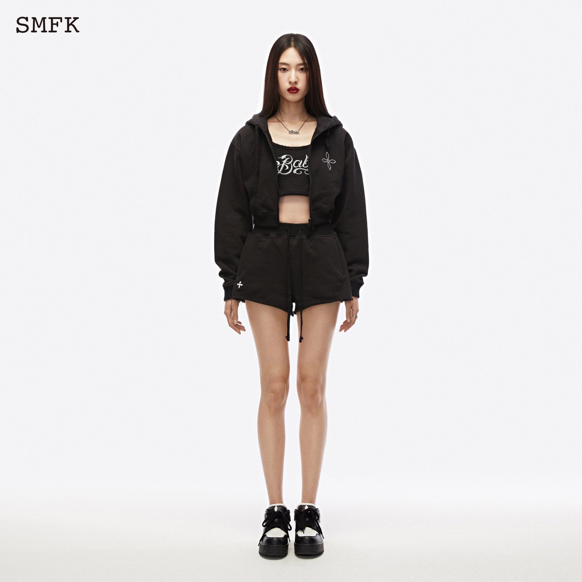 SMFK Compass Black Night Flower Jogging Sports Set Midnight Black - Fixxshop