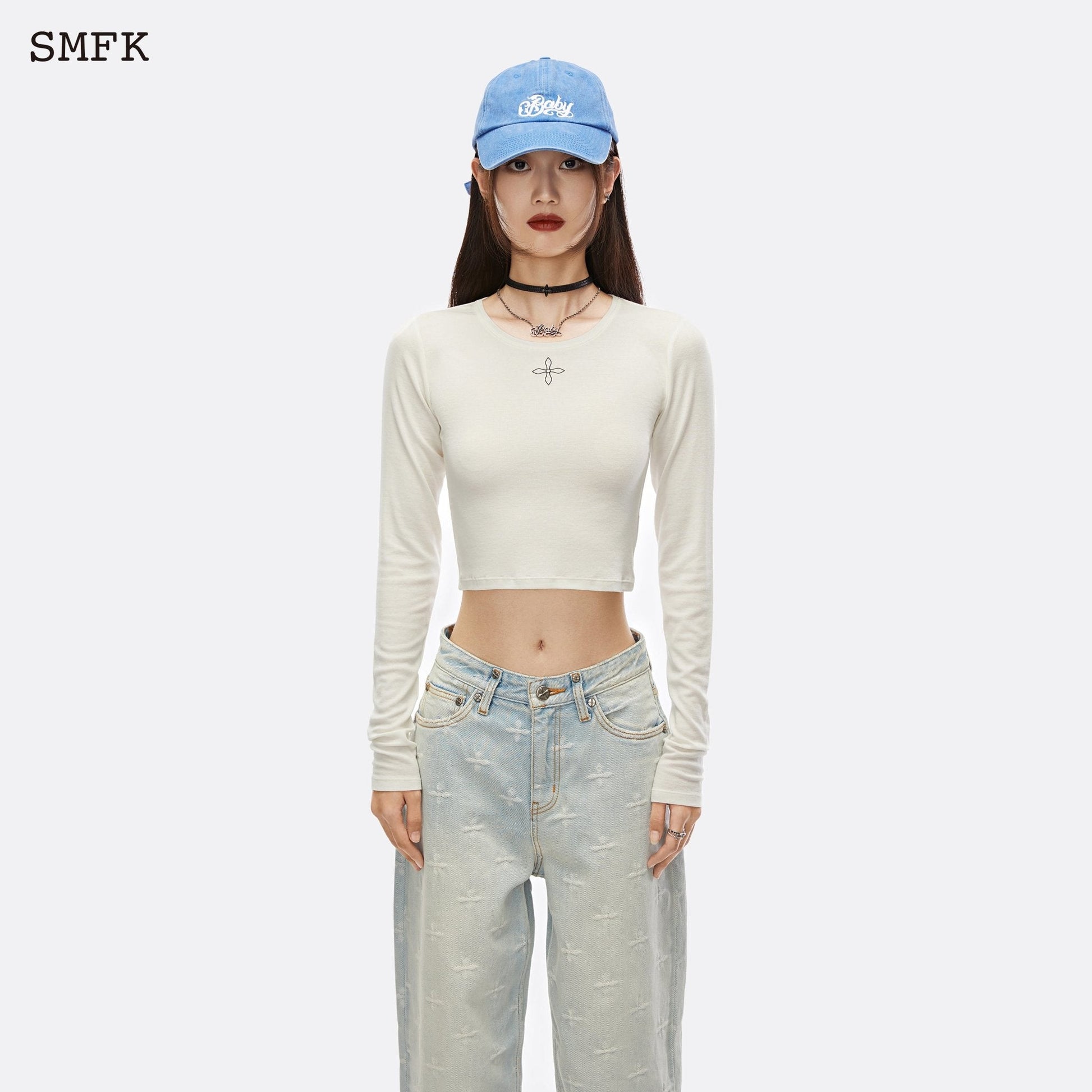 SMFK Compass Midnight Flower Wool Knit Sky White - Fixxshop