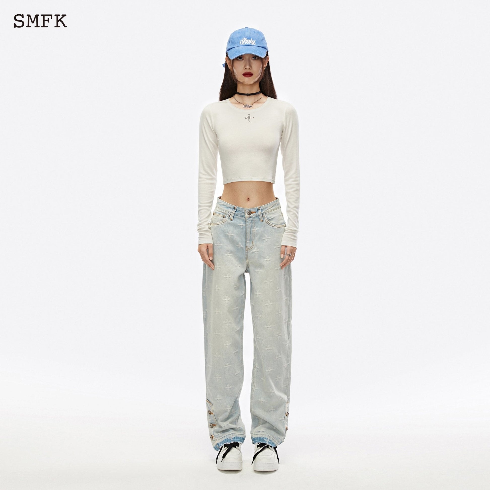 SMFK Compass Midnight Flower Wool Knit Sky White - Fixxshop