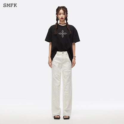 SMFK Dancer Group Wandering Wide Leg White Jeans - Fixxshop