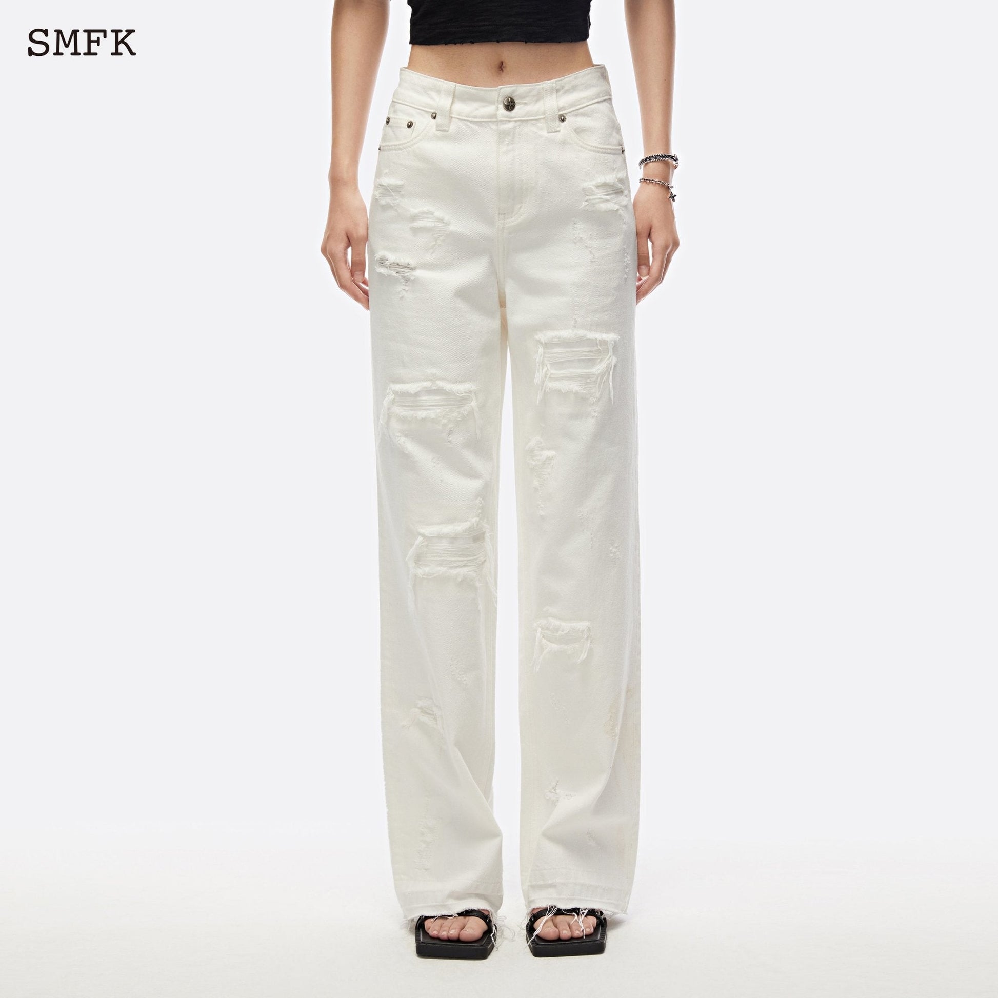 SMFK Dancer Group Wandering Wide Leg White Jeans - Fixxshop