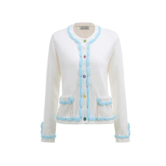 ANDREA MARTIN Furry Knitted Cardigan White | MADA IN CHINA